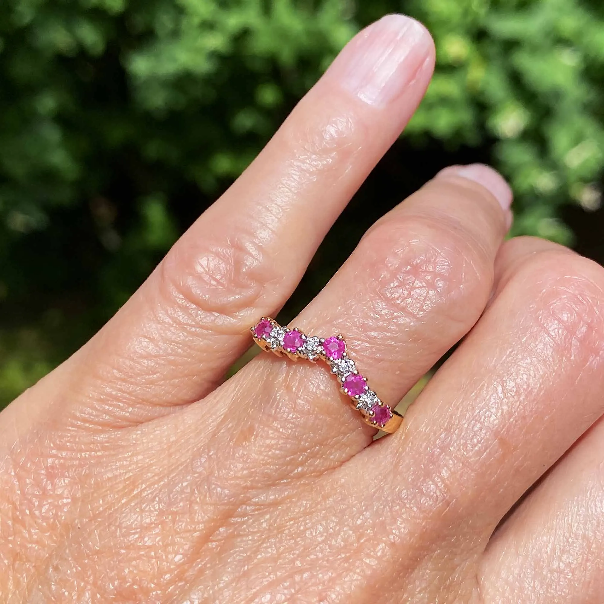 Vintage Gold Diamond & Ruby Chevron Wishbone Ring