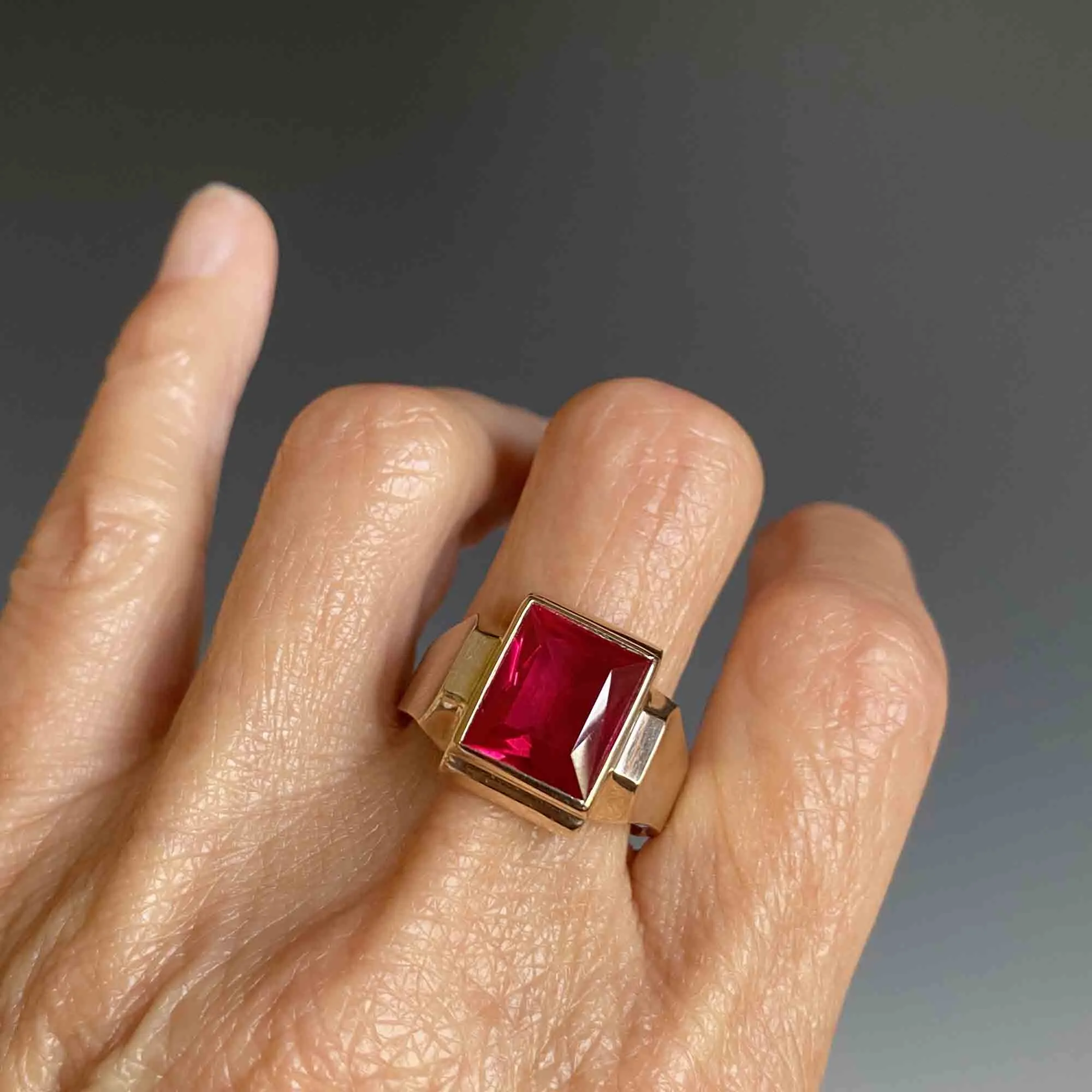 Vintage Mens Ruby Signet Ring in Gold