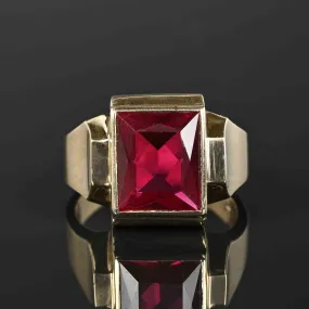 Vintage Mens Ruby Signet Ring in Gold