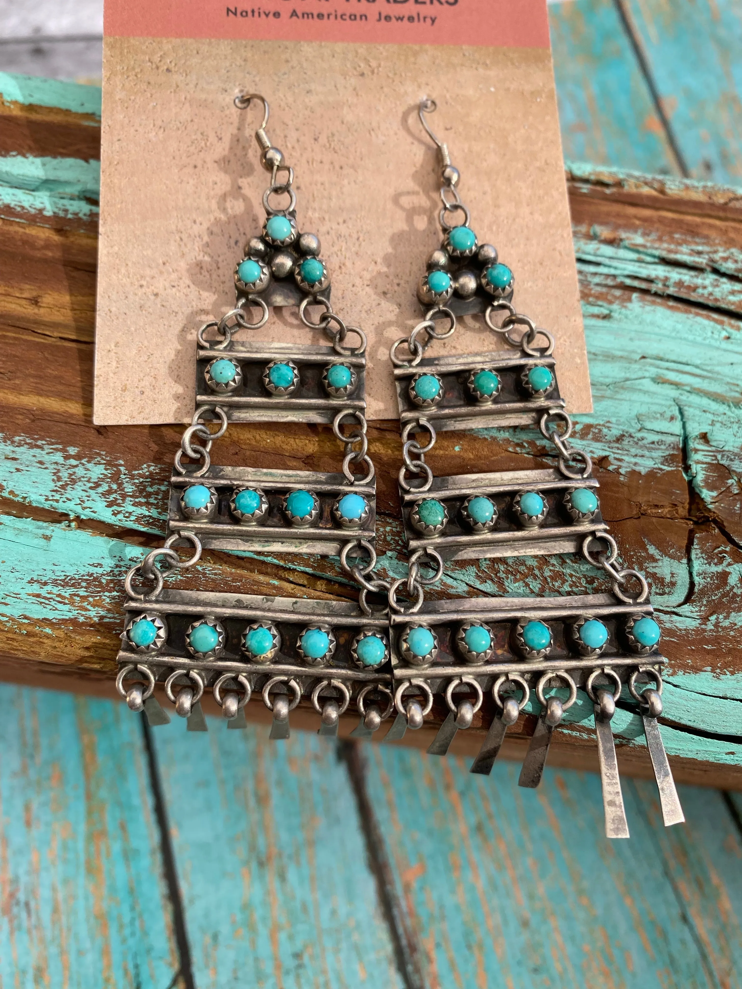 Vintage Turquoise and Sterling Navajo Chandelier Dangles