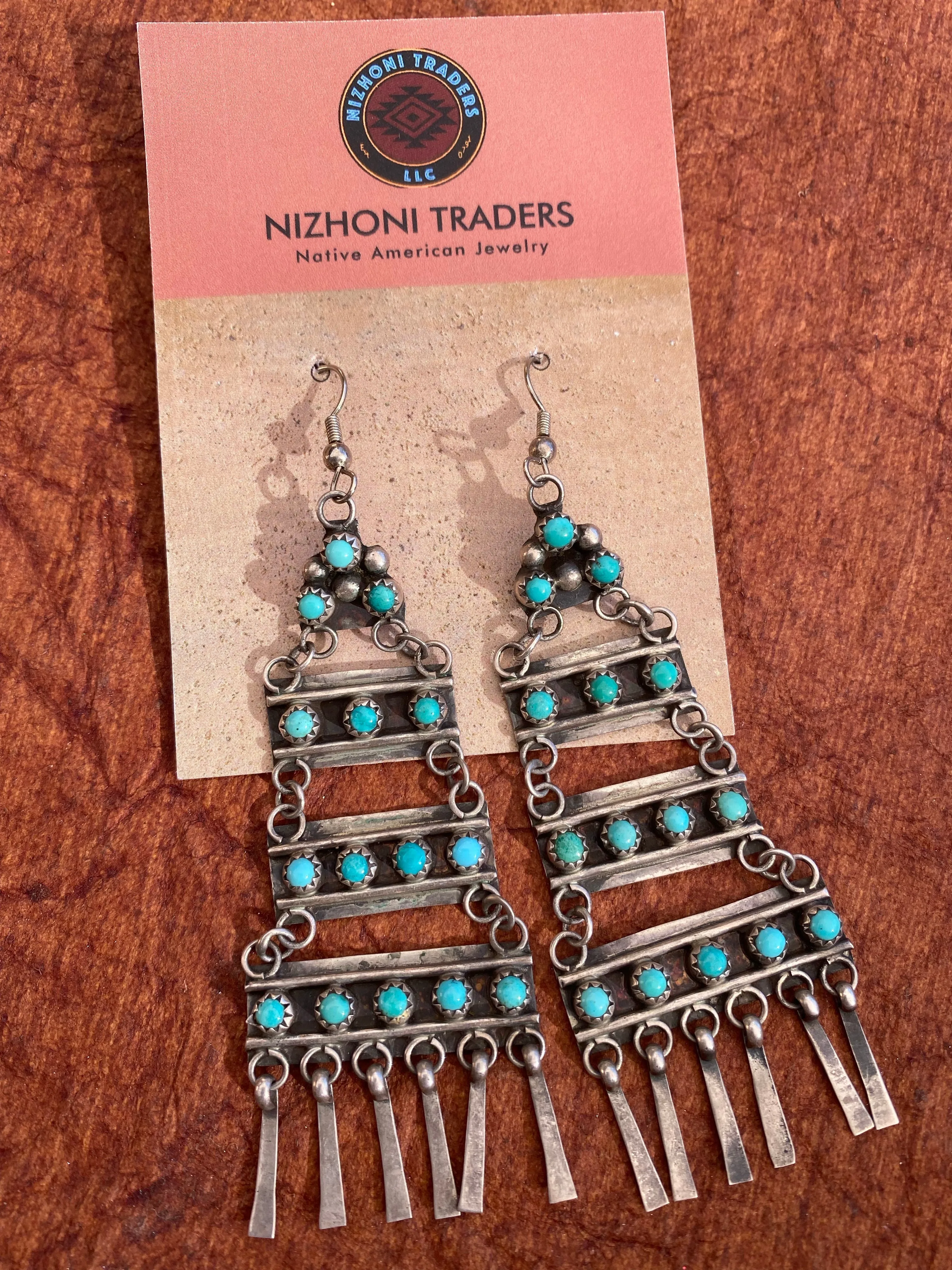 Vintage Turquoise and Sterling Navajo Chandelier Dangles