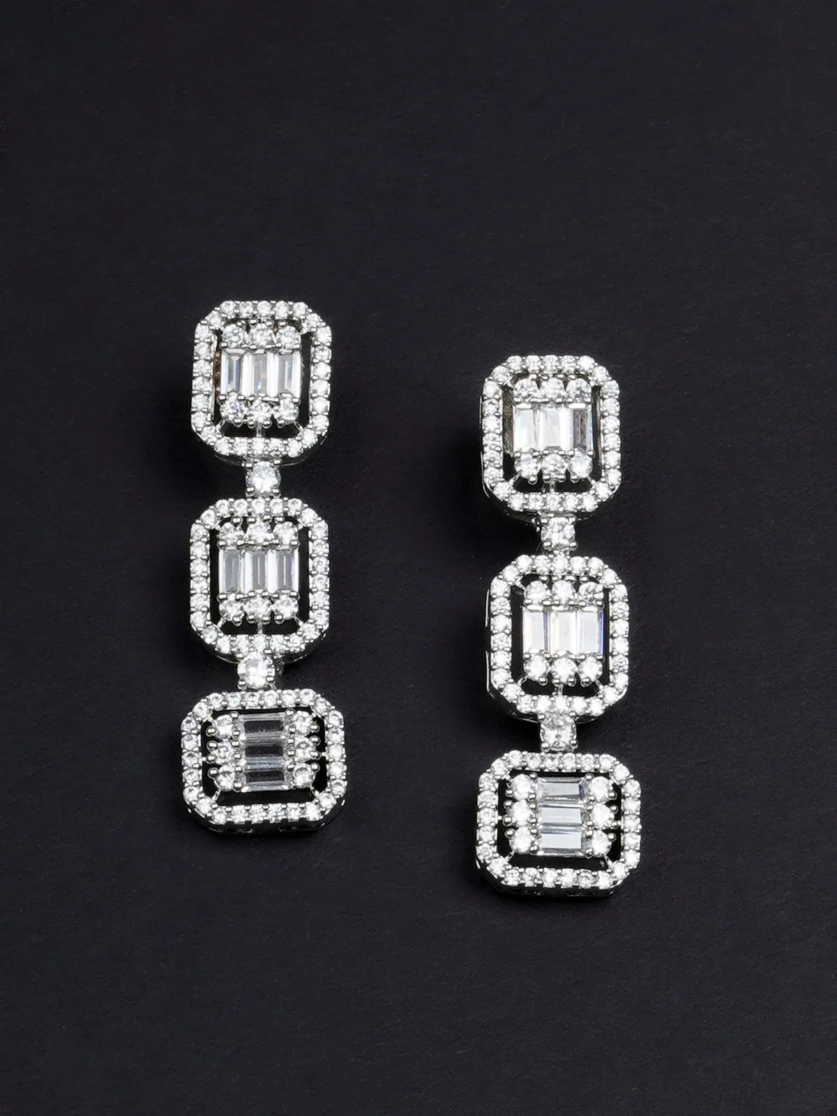 White Color Silver Plated Faux Diamond Necklace Set - CZSET333