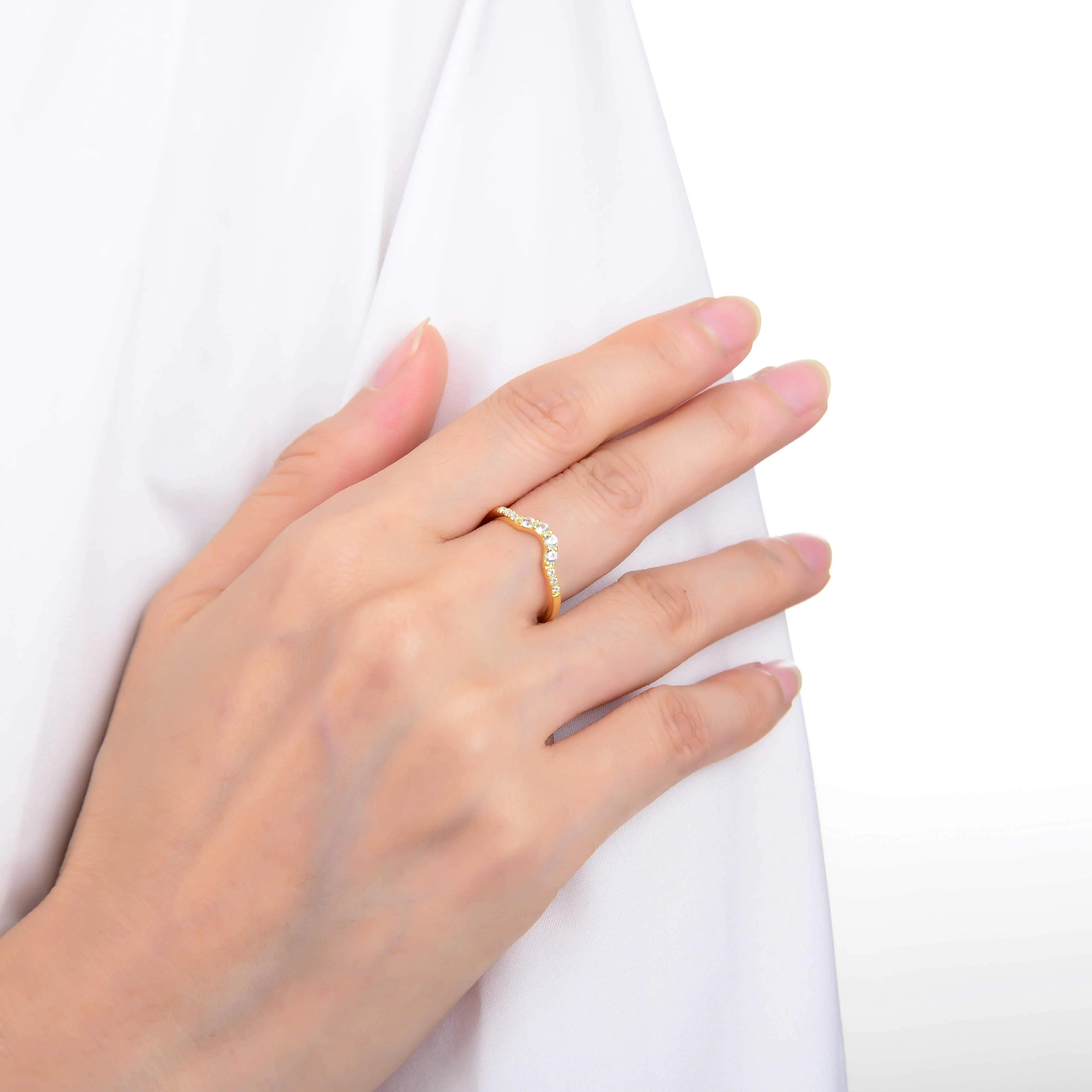 White Sapphire Curved Stackable Ring