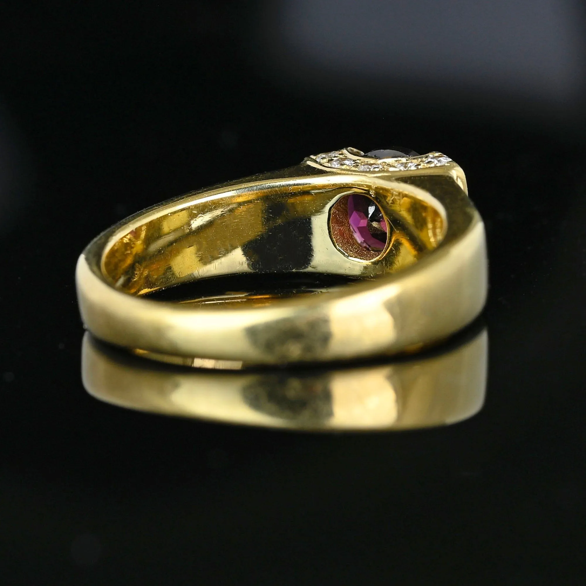 Wide 14K Gold Rhodolite Garnet Opal Ring Band Diamond Accents