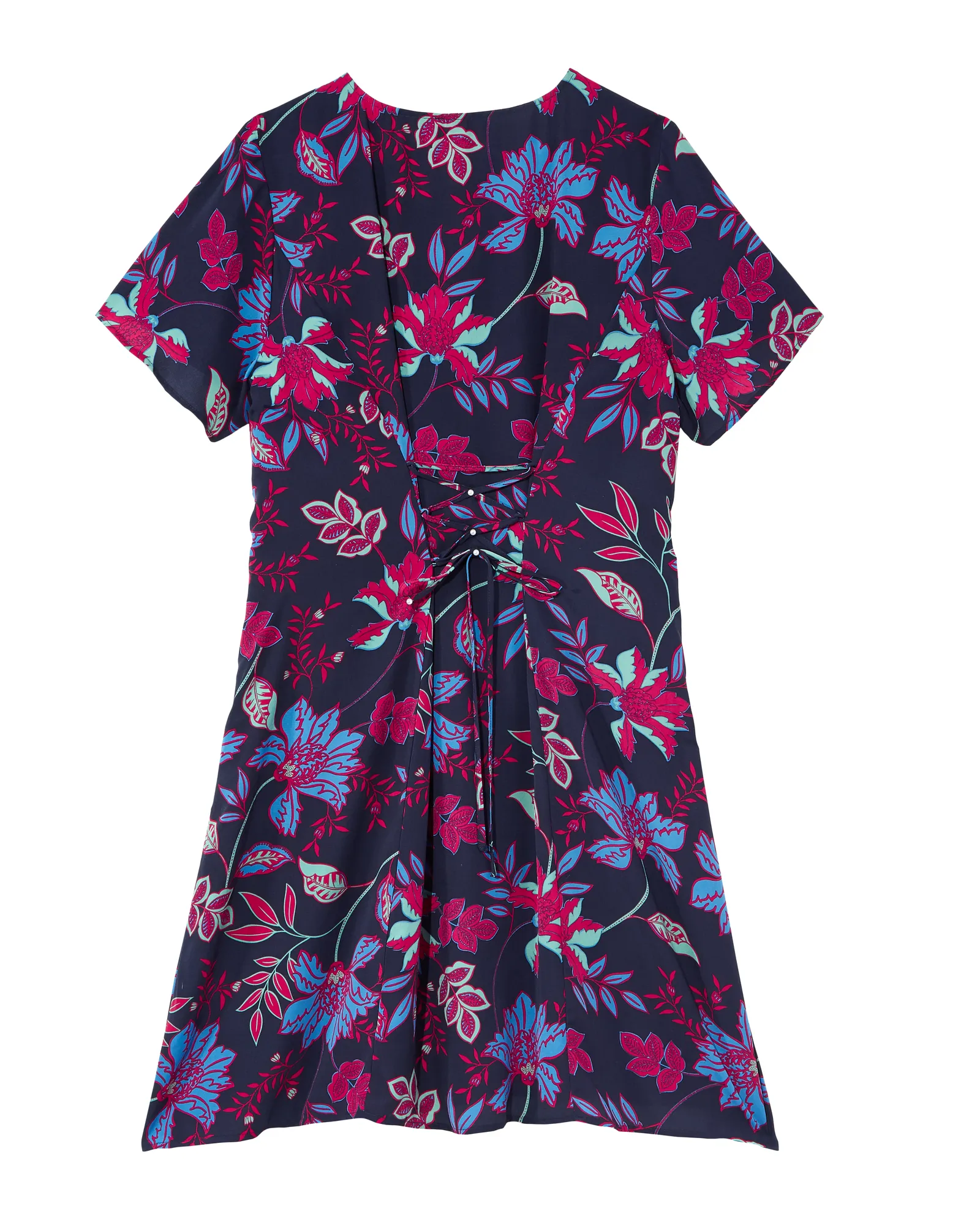 Wilmington Short Sleeve Lace Up Back Dress | Navy / Burgundy