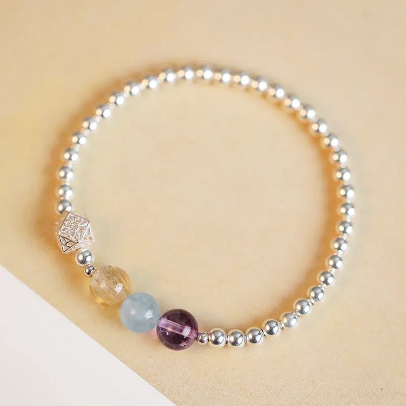 Women's Korean Edition Sterling Silver Crystal Bead Bracelet