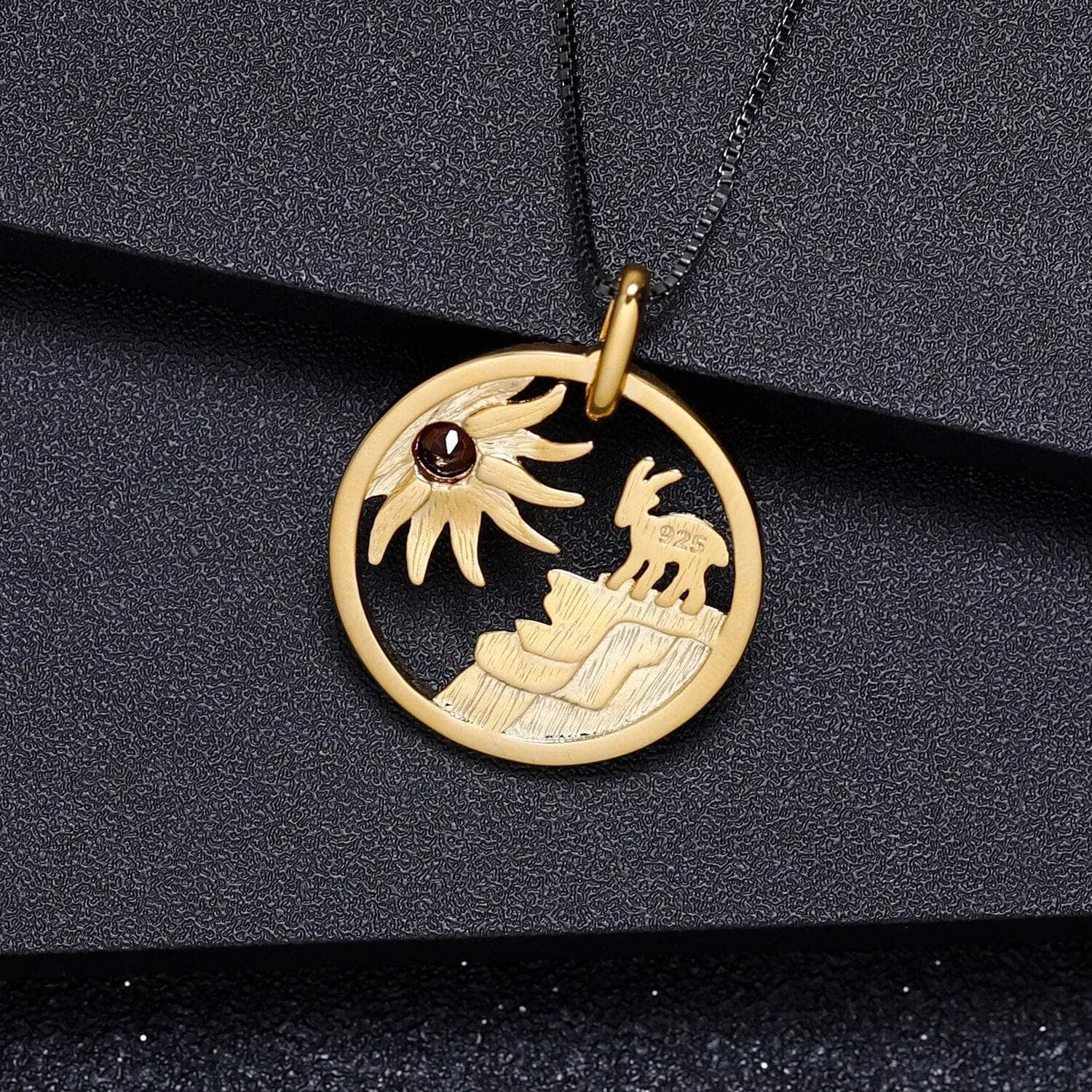 Year Of The Goat- Natural Smoky Quartz Lovely Sunflower Goat Necklace