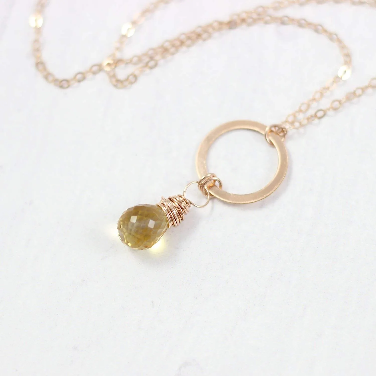 Yellow Citrine Teardrop Rose Gold Necklace