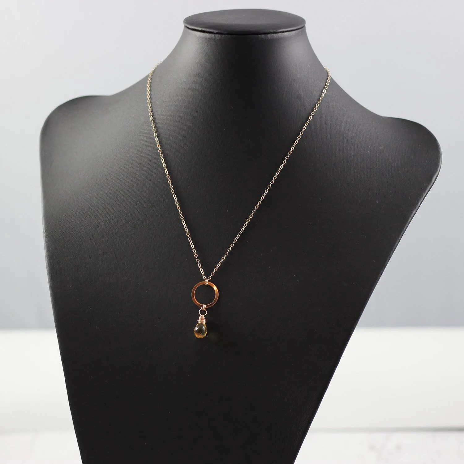 Yellow Citrine Teardrop Rose Gold Necklace